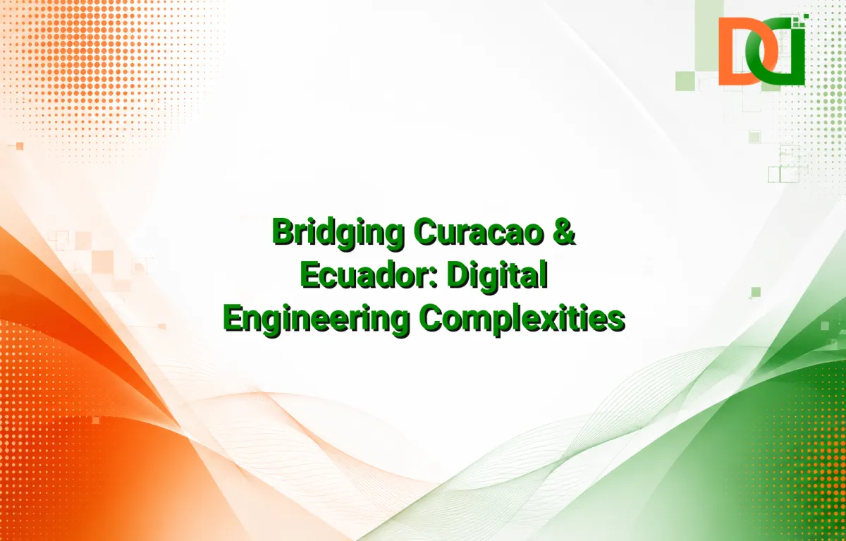 Abstract digital bridge connecting Curacao and Ecuador, symbolizing complex cross-border digital engineering solutions and data flow.