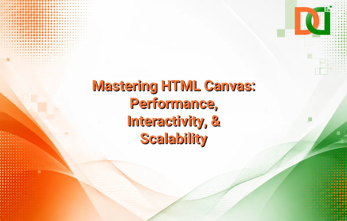 A highly detailed illustration of an HTML Canvas element with various interactive graphs, charts, and animations representing complex data visualization and user interfaces being rendered efficiently.