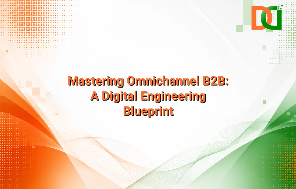 A complex digital diagram illustrating interconnected B2B channels, data flows, and customer touchpoints, symbolizing a unified omnichannel experience powered by digital engineering.