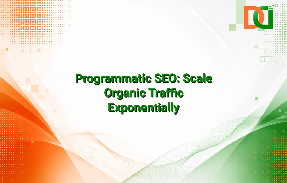 Diagram illustrating programmatic SEO workflow with data input, template engine, page generation, and search engine indexing.