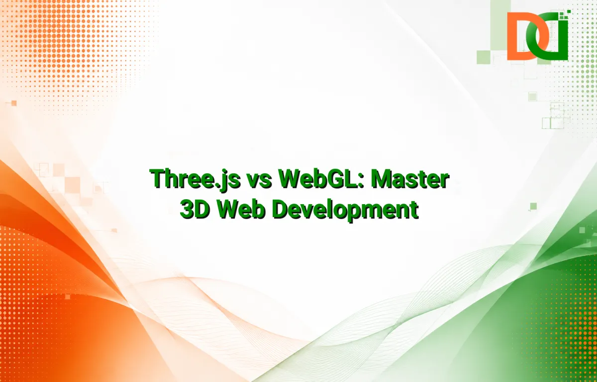 A comparison graphic showing two paths: one labeled "WebGL" with complex code and a GPU, the other "Three.js" with simpler code and 3D objects, illustrating the choice for web 3D graphics.